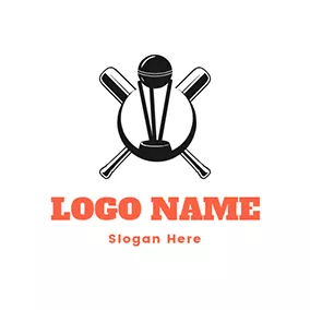 Cricket Logo Cross Cricket Bat Ball and Cup logo design