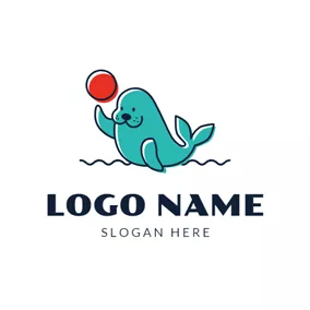 Seal Logo Red Ball and Cute Seal logo design